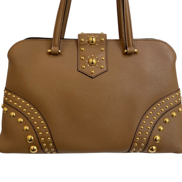 Prada Saffiano Cuir Studded Promenade Shoulder Bag – Authentic COA, Card & Strap - Picture 2 of 16